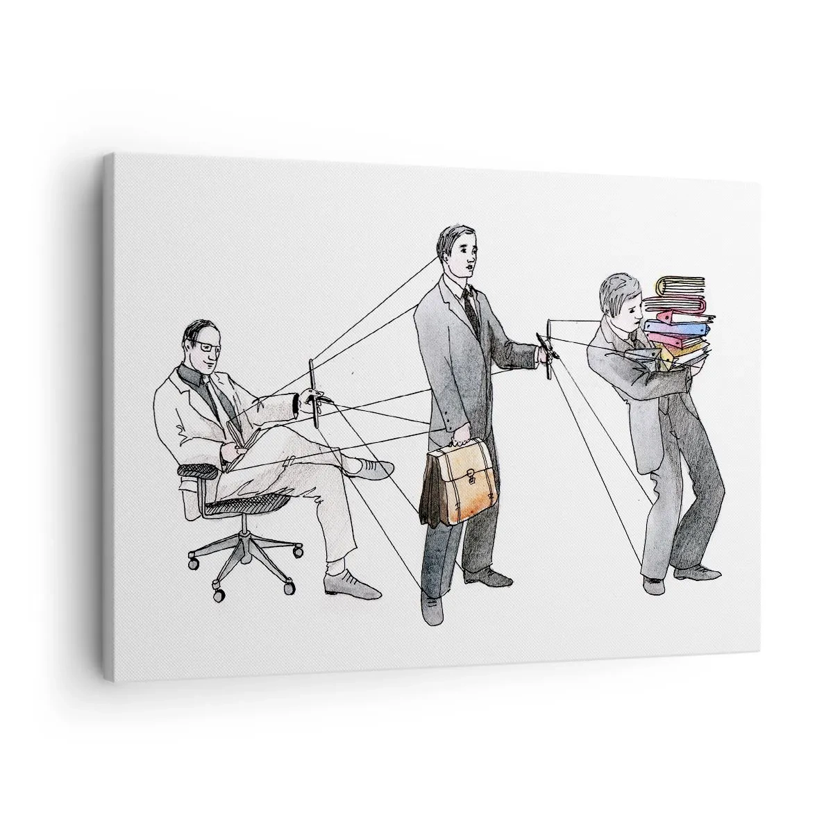 Obraz na plátně - Ilustrace znázorňující lidi ovládané jako loutky. - 70x50cm - Každý má svého pána - Moderní nástěnná dekorace do obývacího pokoje a ložnice ARTTOR