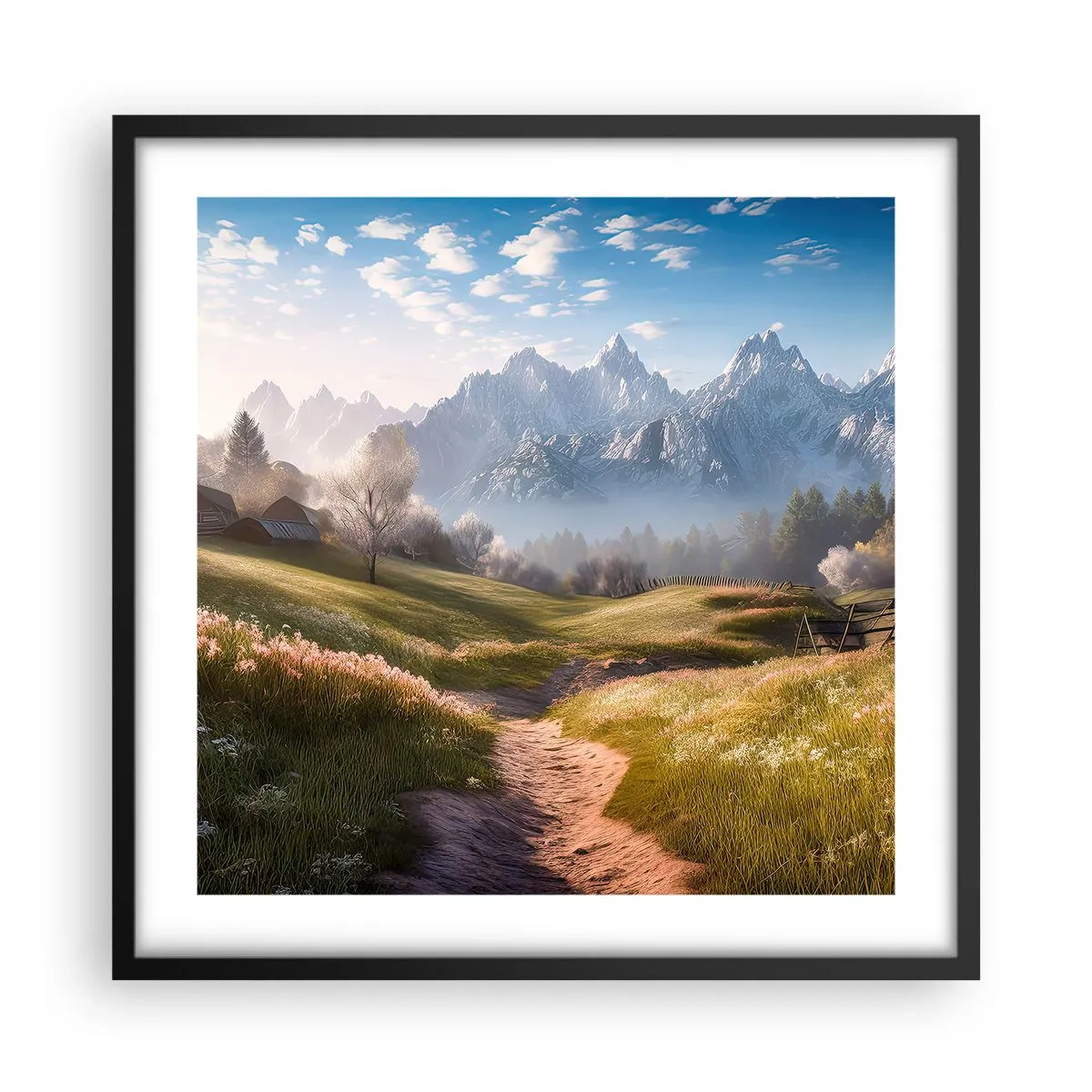 Plakát v černém rámu - Idylické údolí - 50x50 cm