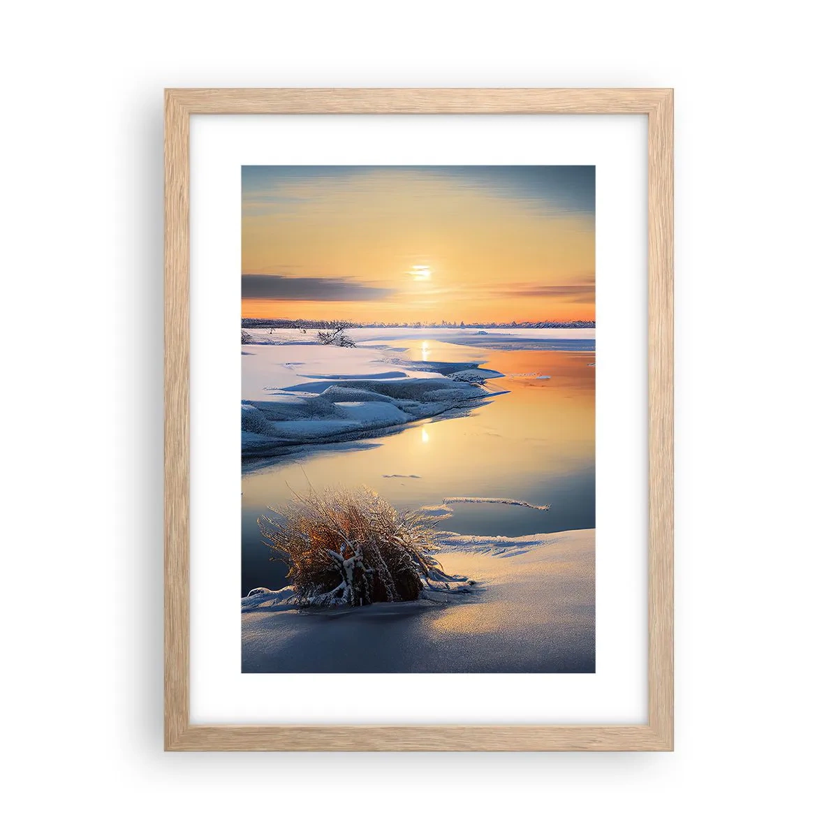 Plakát v rámu světlý dub - Zimní západ slunce - 30x40 cm