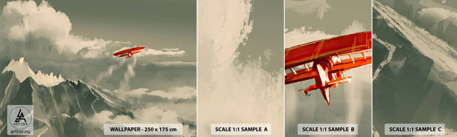 Fototapeta Vzorek Standard Eco - Nebojácný průkopník - Abstrakce, Letadlo, Horská krajina - 100x30 cm