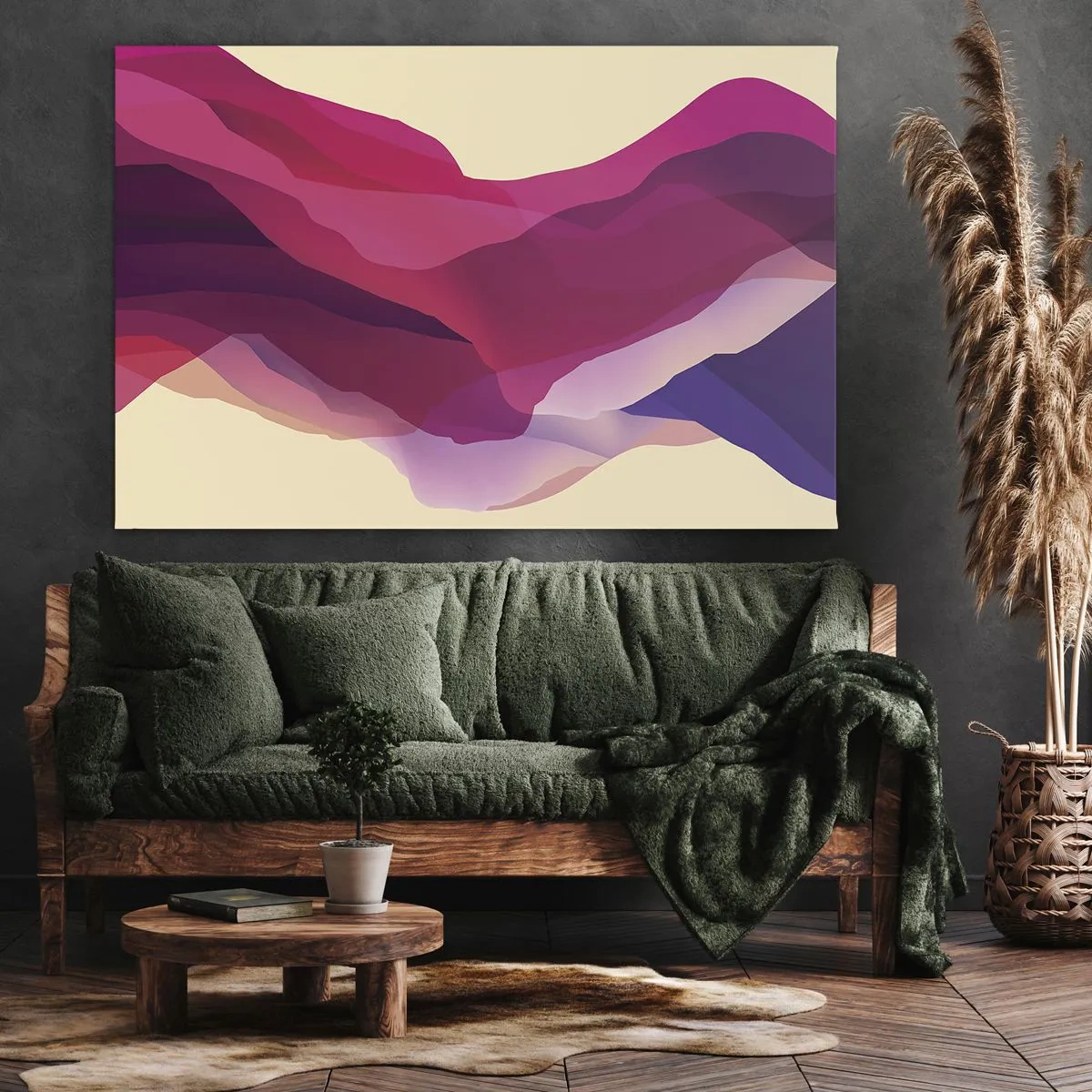 Obraz na plátně - Abstraktní vlny v odstínech fialové a růžové na světlém pozadí - 70x50cm - Vlny fialové - Moderní nástěnná dekorace do obývacího pokoje a ložnice ARTTOR