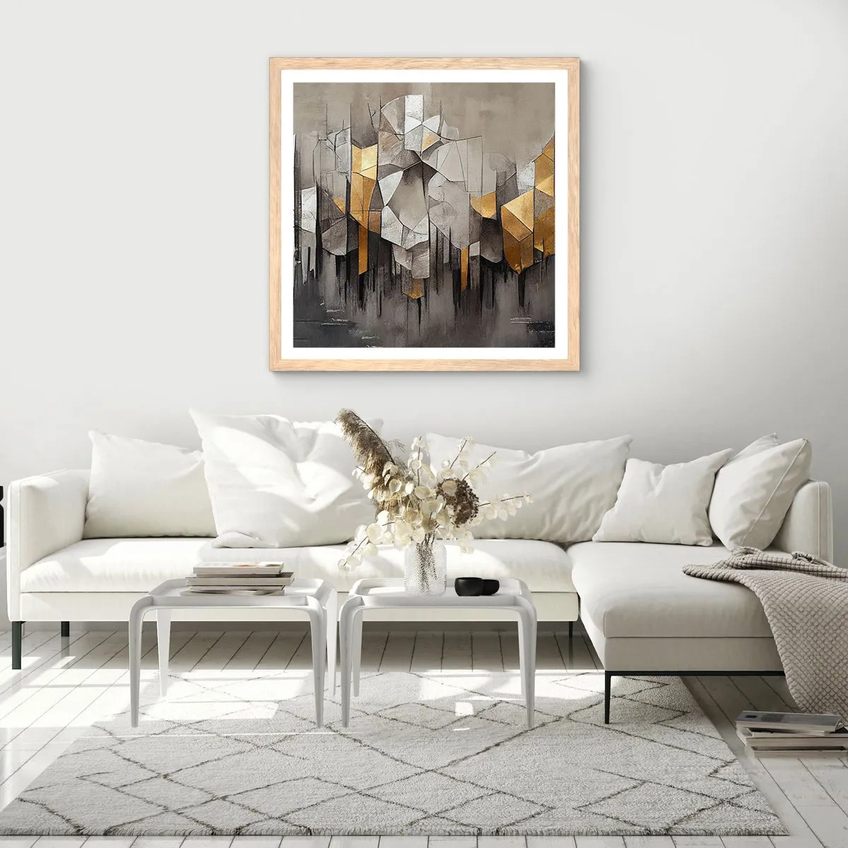 Plakát v rámu světlý dub - Kompozice z ledu a světla - 60x60 cm