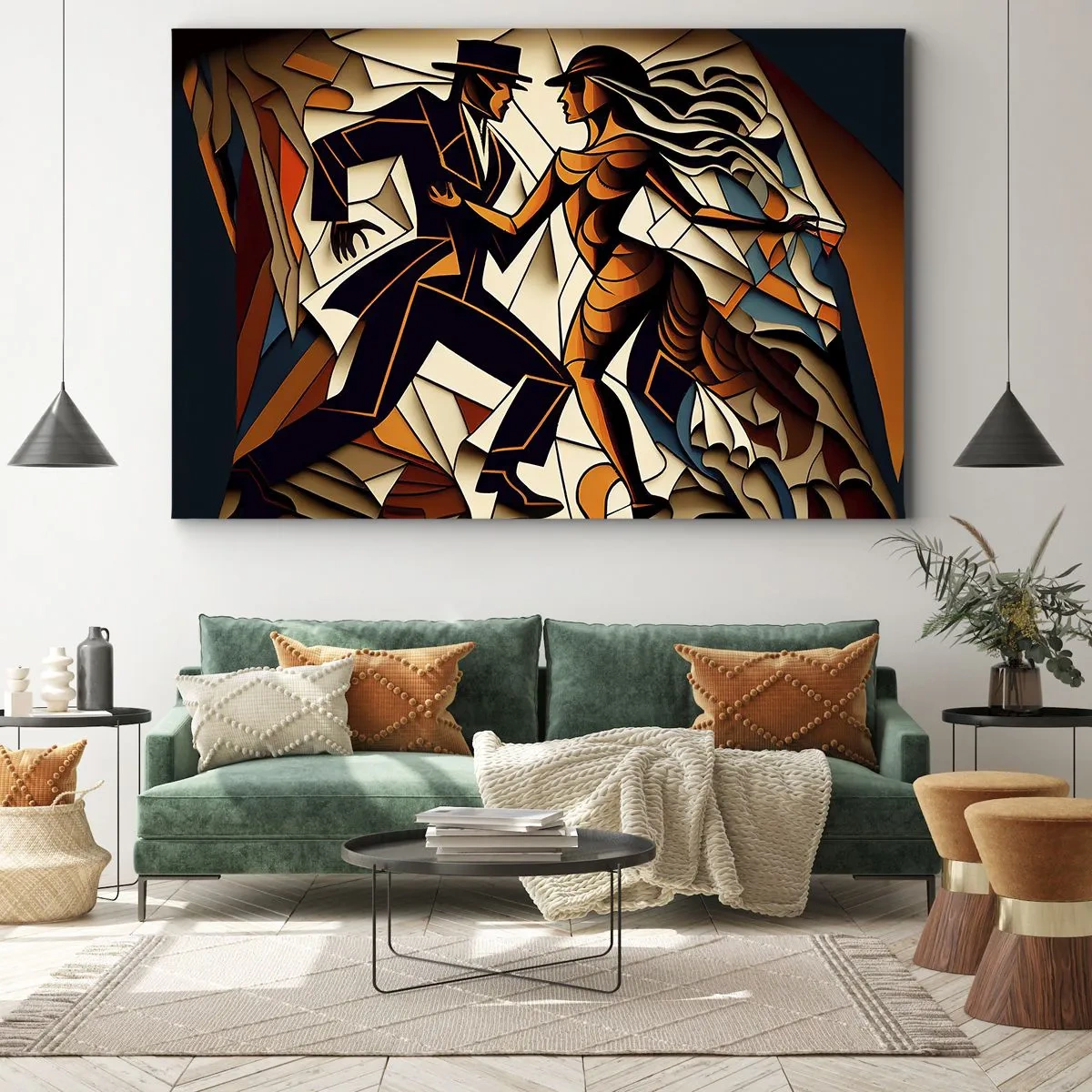 Obraz na plátně - Dynamický pár tančící v abstraktní formě. - 70x50cm - Tanec vřelosti a vášně - Moderní nástěnná dekorace do obývacího pokoje a ložnice ARTTOR