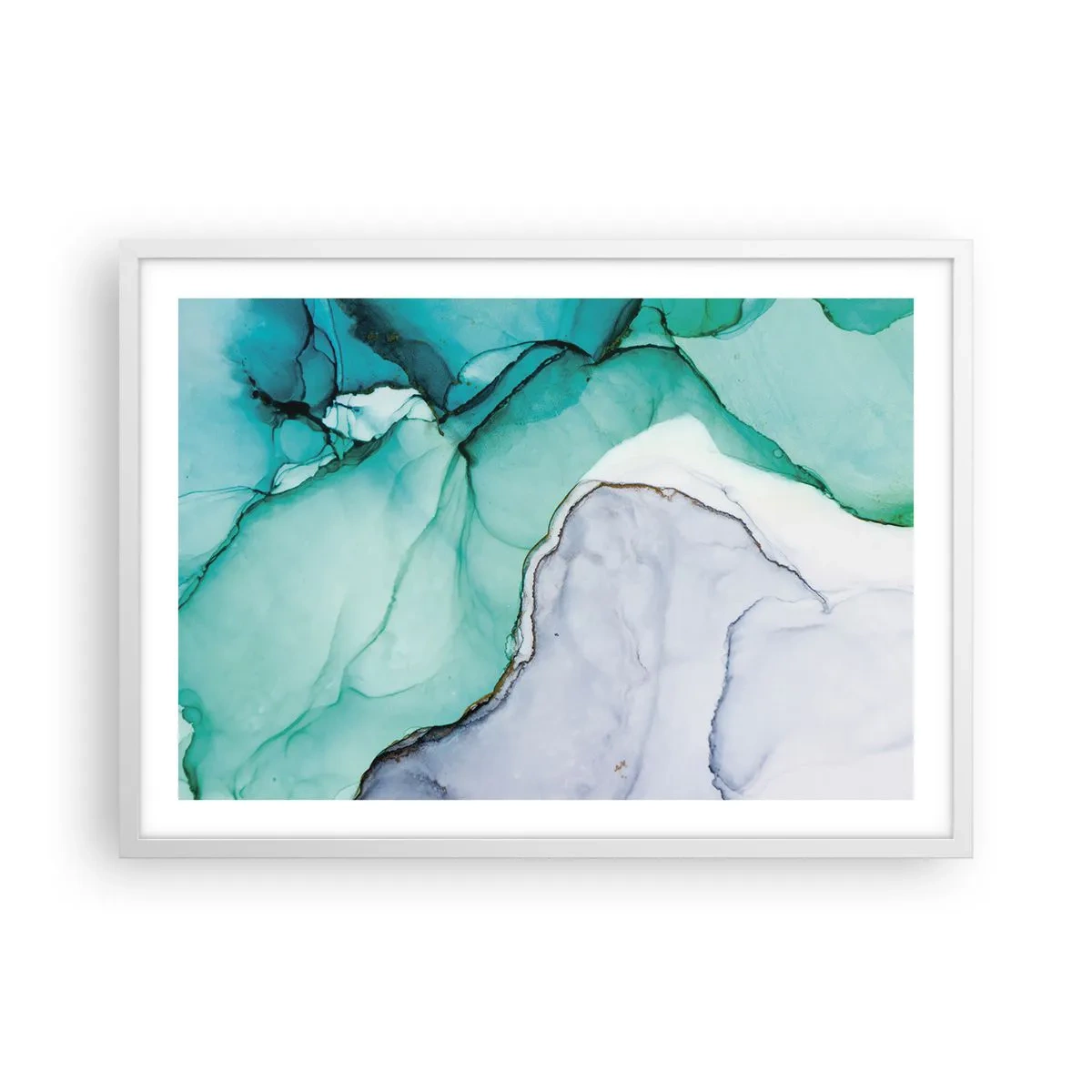 Plakát v bílém rámu - Studie v tyrkysové - 70x50 cm