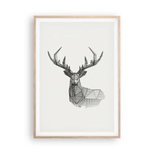 Plakát v rámu světlý dub - Jelen v kubistickém stylu - 70x100 cm