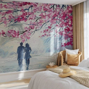 Fototapeta Premium Canvas - Romantická procházka - Paříž, Eiffelova věž, Zamilovaný pár - 200x140 cm