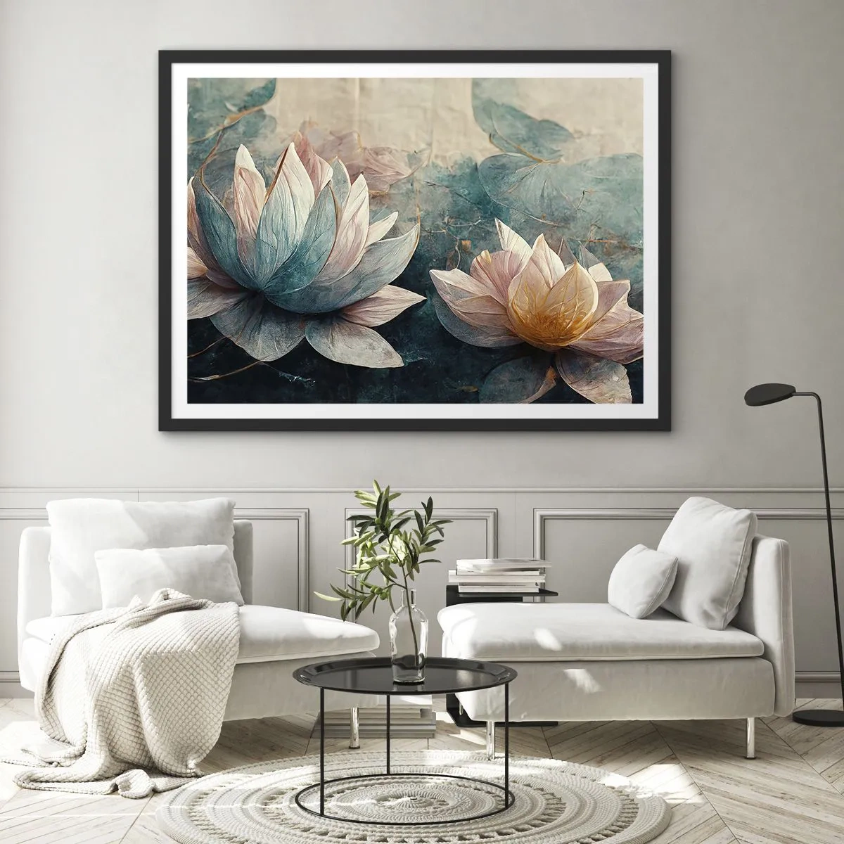 Plakát v černém rámu - Hvězdy a jezero - 50x40 cm