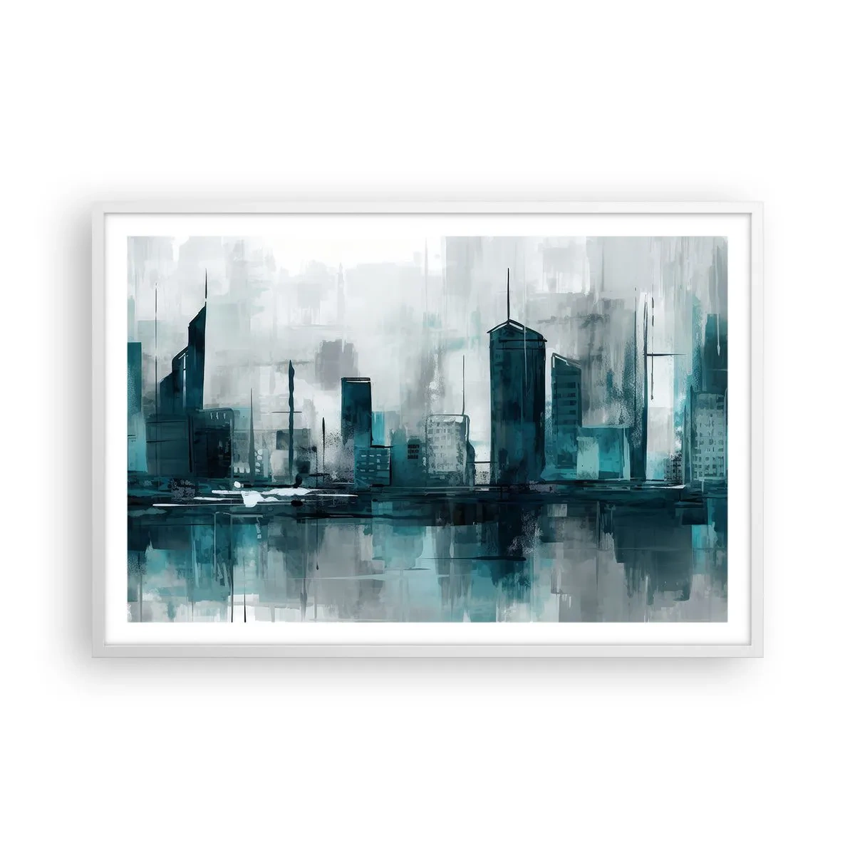 Plakát v bílém rámu - Město v barvě deště - 91x61 cm
