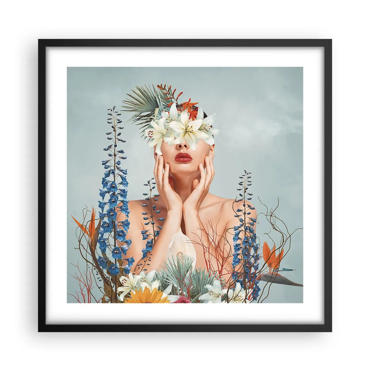 Plakát v černém rámu - Žena – květina - 50x50 cm