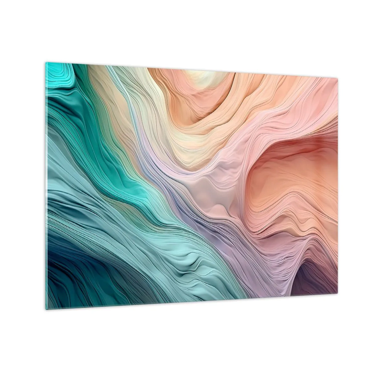 Obraz na skle - Barevná abstrakce připomínající vlny a skály - 70x50cm - Duhová vlna - Moderní nástěnná dekorace do obývacího pokoje a ložnice ARTTOR