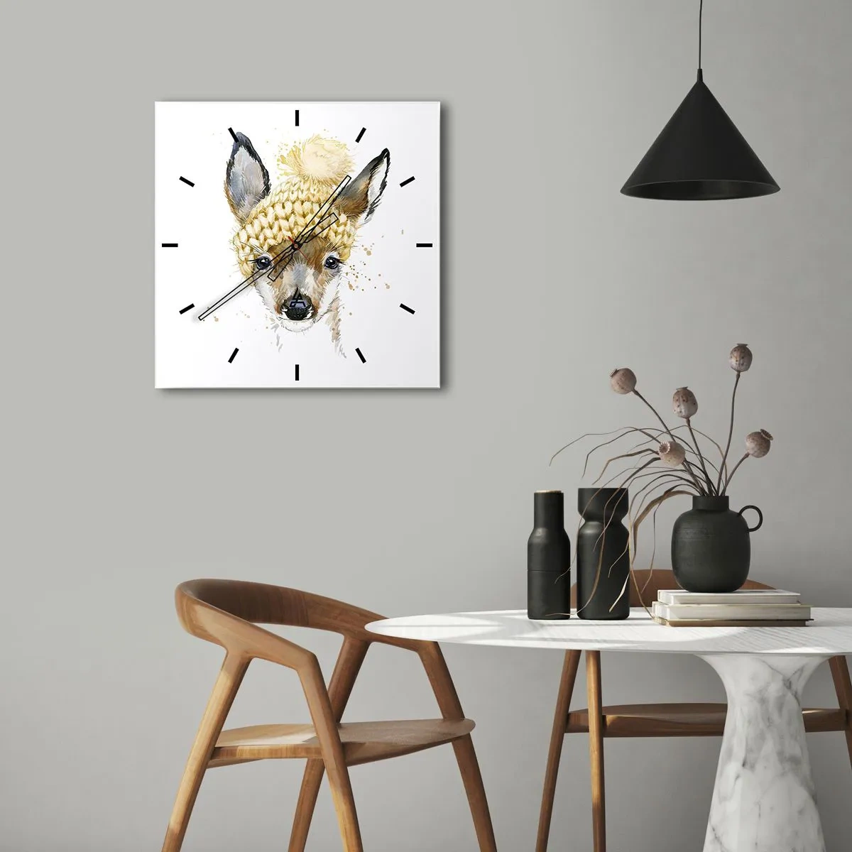 Nástěnné hodiny - V zimě ve sněžném lese - 40x40 cm