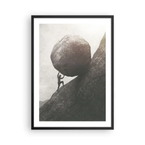 Plakát v černém rámu - Symbolická postava nesoucí balvan do kopce - 50x70cm - Věřím, proti vší naději - Moderní nástěnná dekorace do obývacího pokoje a ložnice ARTTOR