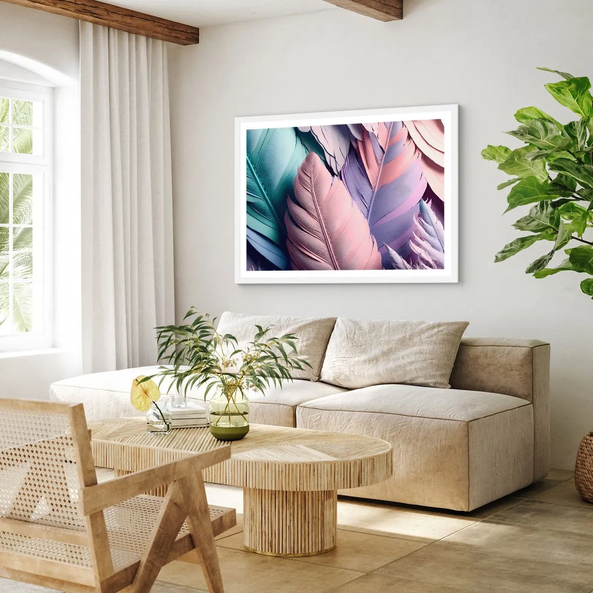 Plakát v bílém rámu - Ptačí styl - 91x61 cm