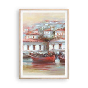 Plakát v rámu světlý dub - Šťastné městečko - 70x100 cm