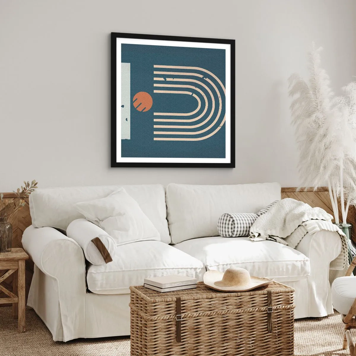 Plakát v černém rámu - Geometrie v námořnické modři - 30x30 cm