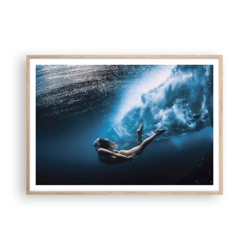 Plakát v rámu světlý dub - Současná mořská panna - 100x70 cm