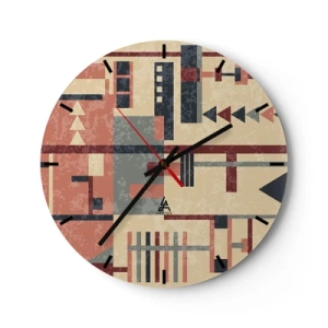 Nástěnné hodiny - Abstraktní geometrický vzor v odstínech béžové, červené a šedé - 30x30cm - Vodorovná a svislá kombinace - Moderní nástěnná dekorace do obývacího pokoje, kuchyně a ložnice ARTTOR