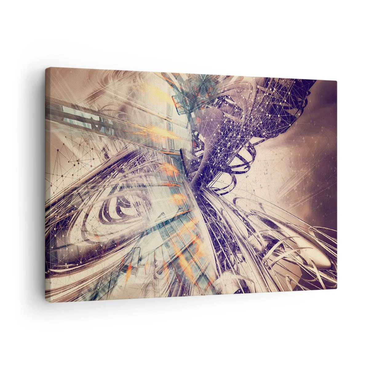 Obraz na plátně - Dynamická abstrakce v odstínech béžové a fialové - 70x50cm - Ve velkém spěchu - Moderní nástěnná dekorace do obývacího pokoje a ložnice ARTTOR