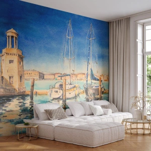 Fototapeta Premium Canvas - Slunečná laguna - Přístav, Krajina, Maják - 350x256 cm
