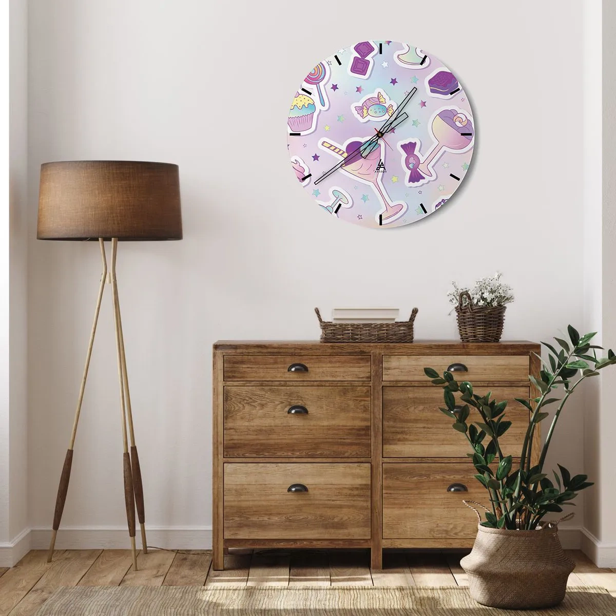 Nástěnné hodiny - Barevné sladkosti v pastelových odstínech - 30x30cm - Aby byly každý den narozeniny - Moderní nástěnná dekorace do obývacího pokoje, kuchyně a ložnice ARTTOR