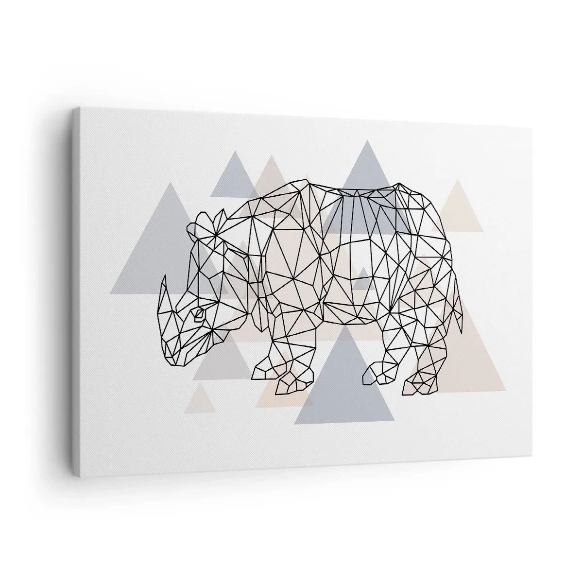 Obraz na plátně - Geometrický nosorožec na pozadí jemných trojúhelníků - 70x50cm - Struktura síly - Moderní nástěnná dekorace do obývacího pokoje a ložnice ARTTOR