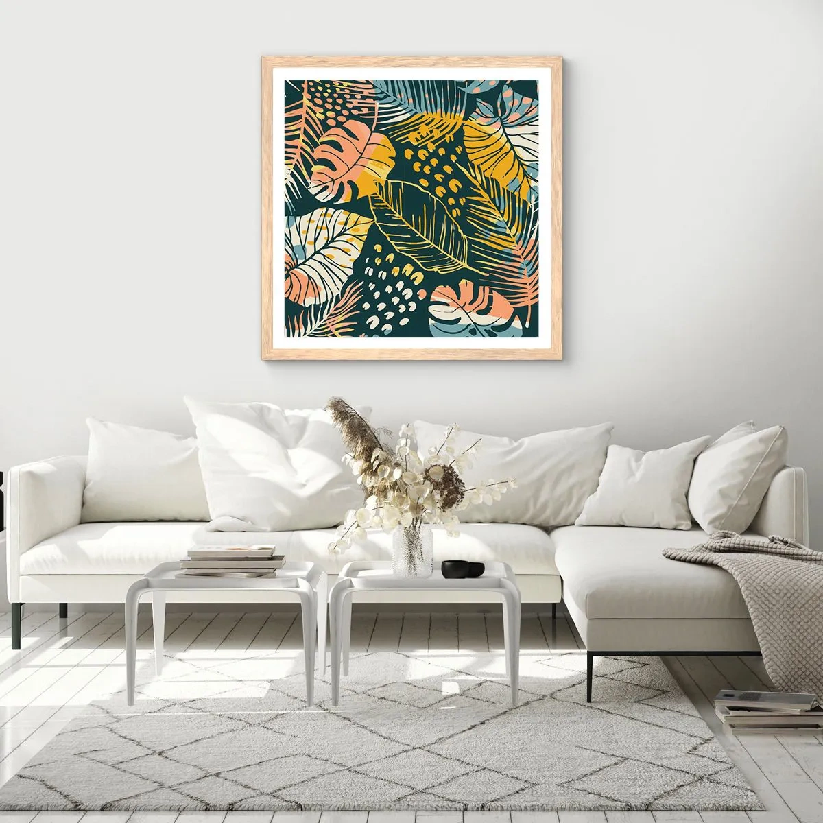 Plakát v rámu světlý dub - Listová fantazie - 40x40 cm