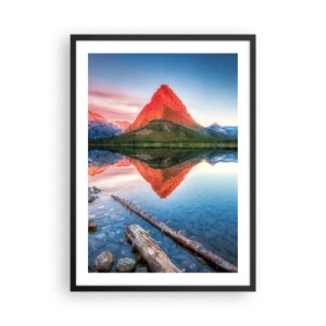 Plakát v černém rámu - Hora se odráží v klidném jezeře - 50x70cm - Teplo a chlad - Moderní nástěnná dekorace do obývacího pokoje a ložnice ARTTOR