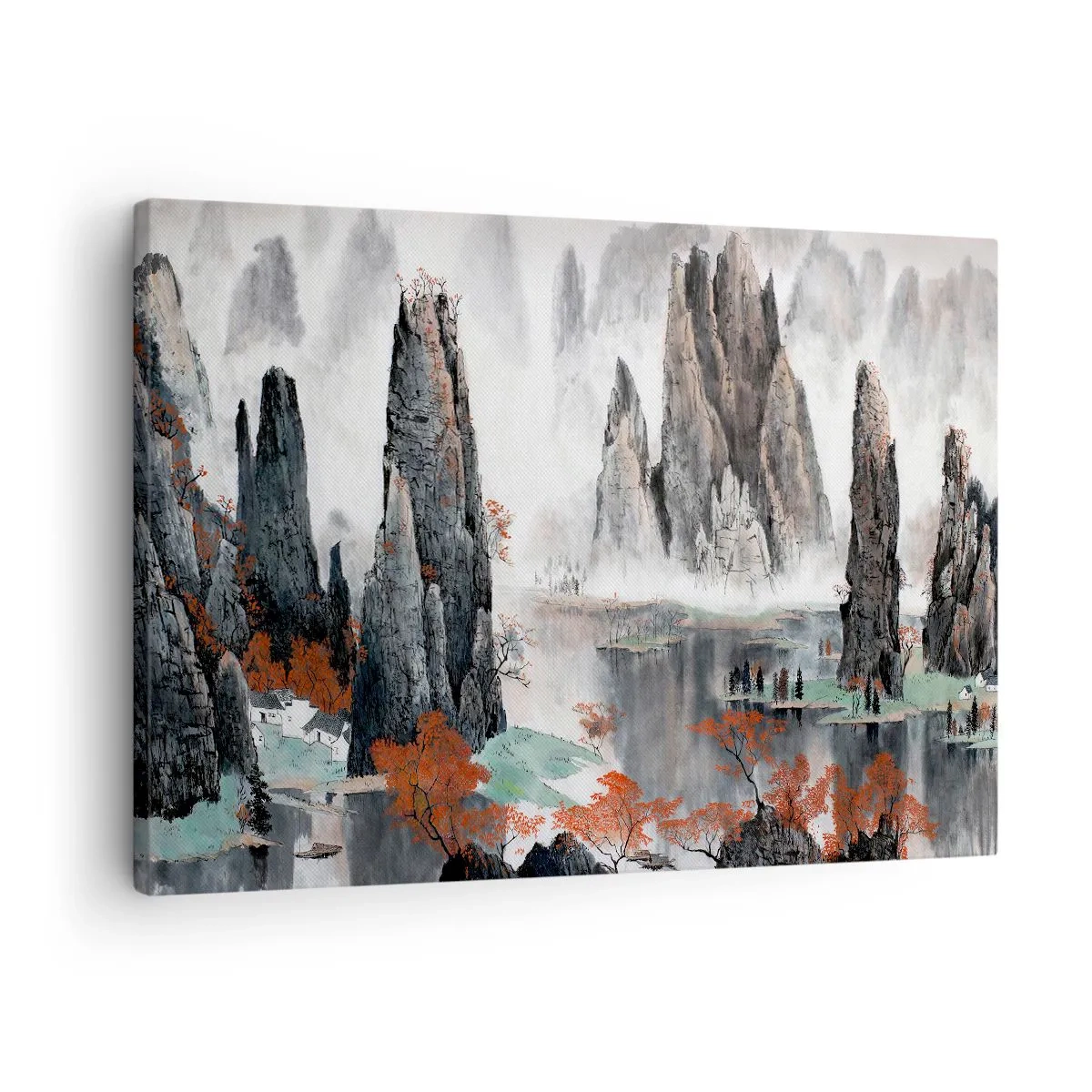 Obraz na plátně - Malebné skály a stromy v mlhavé čínské krajině - 70x50cm - Mocní strážci - Moderní nástěnná dekorace do obývacího pokoje a ložnice ARTTOR