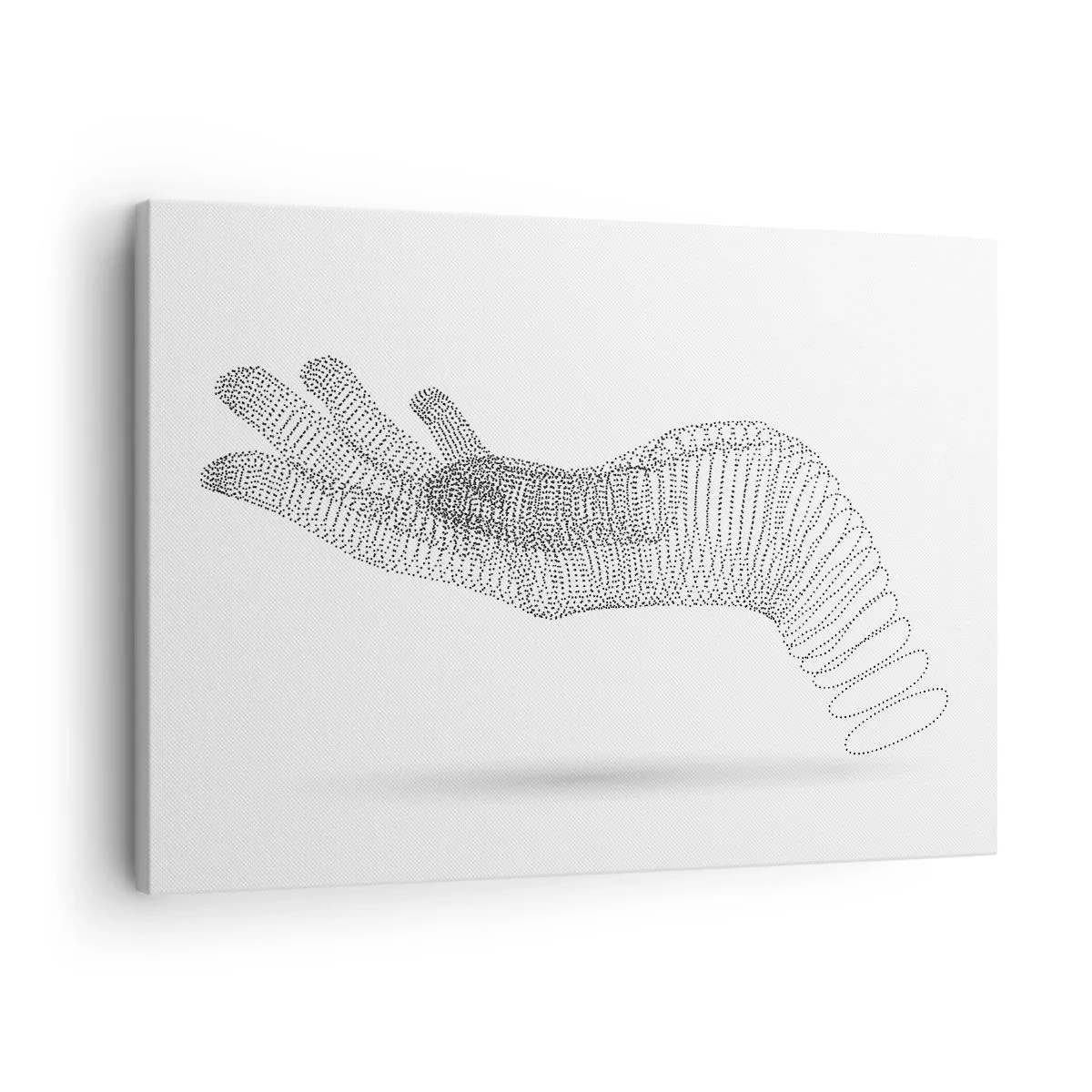 Obraz na plátně - Minimalistická ilustrace ruky z černých teček na bílém pozadí. - 70x50cm - Pružná ruka - Moderní nástěnná dekorace do obývacího pokoje a ložnice ARTTOR