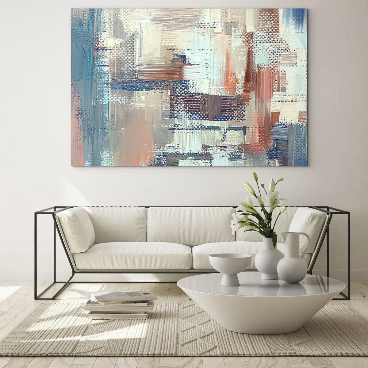 Obraz na skle - Barevná abstrakce s horizontálními a vertikálními tahy štětcem - 70x50cm - Dostat se ke světlu - Moderní nástěnná dekorace do obývacího pokoje a ložnice ARTTOR
