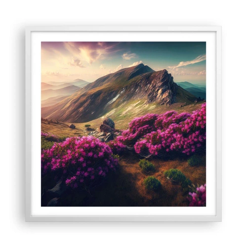 Plakát v bílém rámu - Léto na horách - 60x60 cm