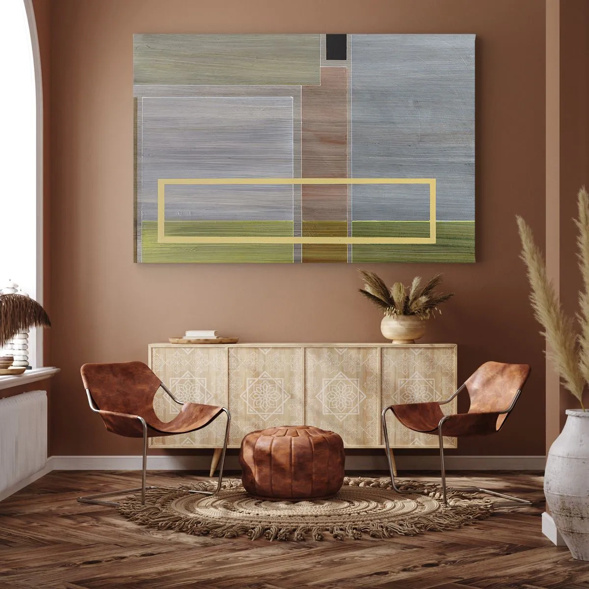 Obraz na plátně - Geometrická kompozice v pastelových barvách s obdélníky - 70x50cm - Jednoduše a v klidu - Moderní nástěnná dekorace do obývacího pokoje a ložnice ARTTOR