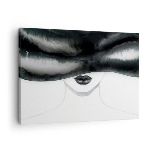 Obraz na plátně - Jemný portrét ženy se zakrytou tváří v monochromatickém stylu. - 70x50cm - Smyslná záhada - Moderní nástěnná dekorace do obývacího pokoje a ložnice ARTTOR