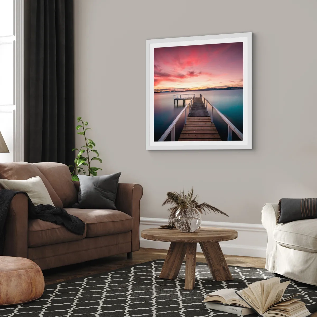 Plakát v bílém rámu - Jemný plamen večera - 30x30 cm