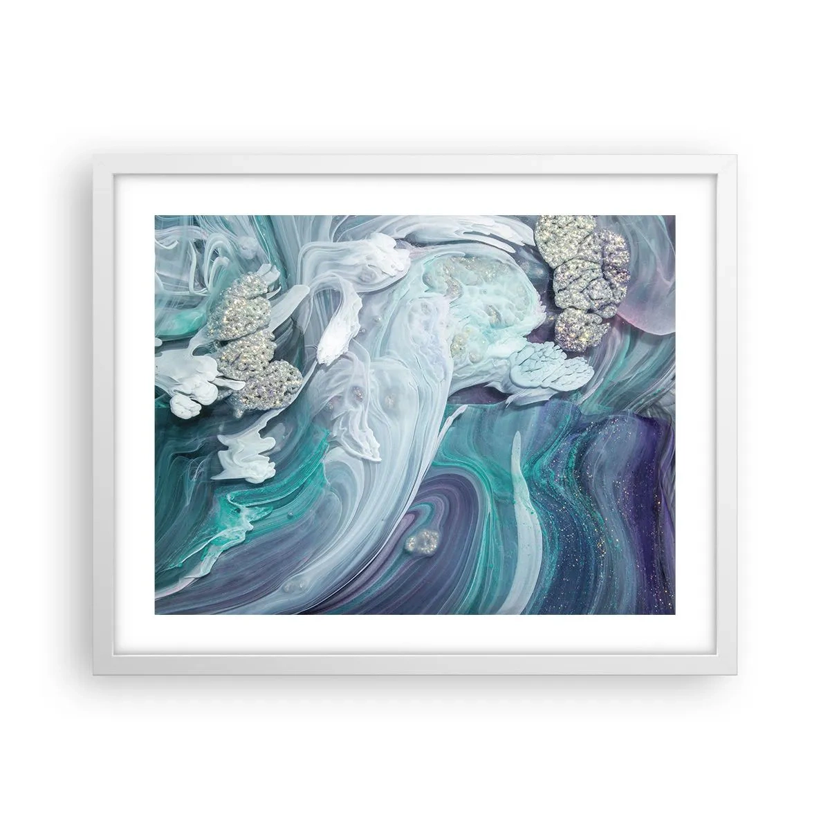 Plakát v bílém rámu - Proudy modré - 50x40 cm