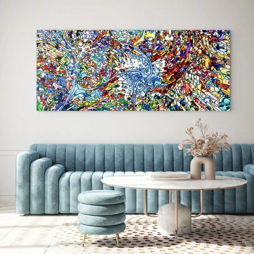 Obraz na skle - Vitráž s kapkami - 140x50 cm