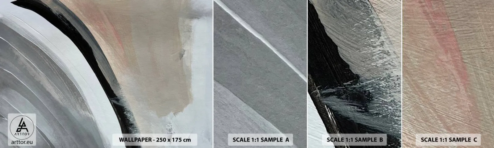 Vzor Fototapety Samolepicí Deluxe Sticker - Kompozice: černý a šedý oblouk - Abstrakce, Kus, Moderní umění - 100x30 cm