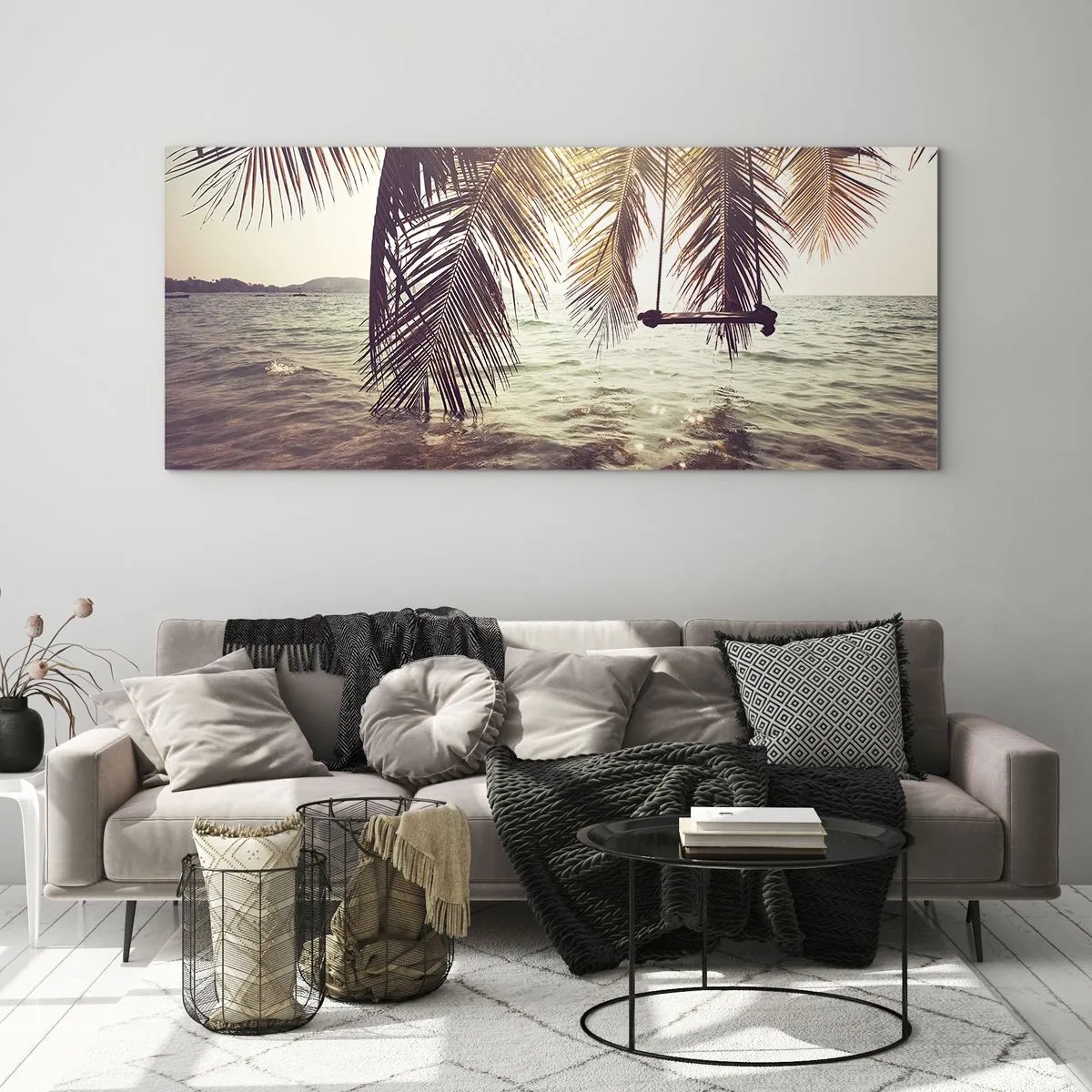 Obraz na skle - Houpat se libovolně v oblacích - 100x40 cm