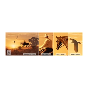 Vzor Fototapety Samolepicí Deluxe Sticker - Sám prérií - Kůň, Kovboj, Krajina - 100x30 cm