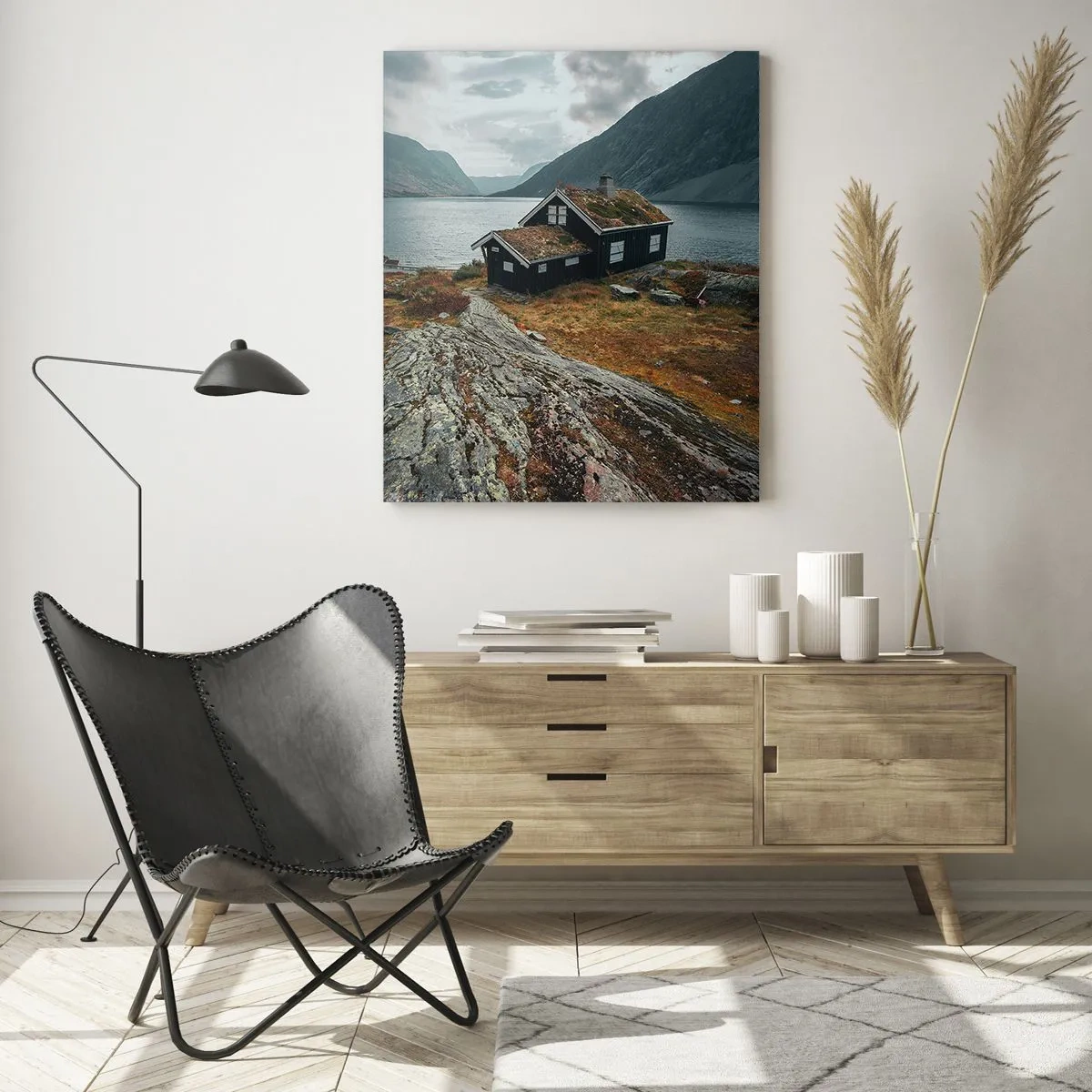 Obraz na skle - Domek u fjordu - 80x120 cm