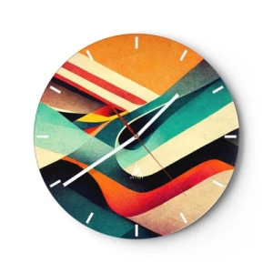 Nástěnné hodiny - Barevné vlny a pruhy v abstraktní geometrické formě - 30x30cm - Intenzivní kompozice - Moderní nástěnná dekorace do obývacího pokoje, kuchyně a ložnice ARTTOR