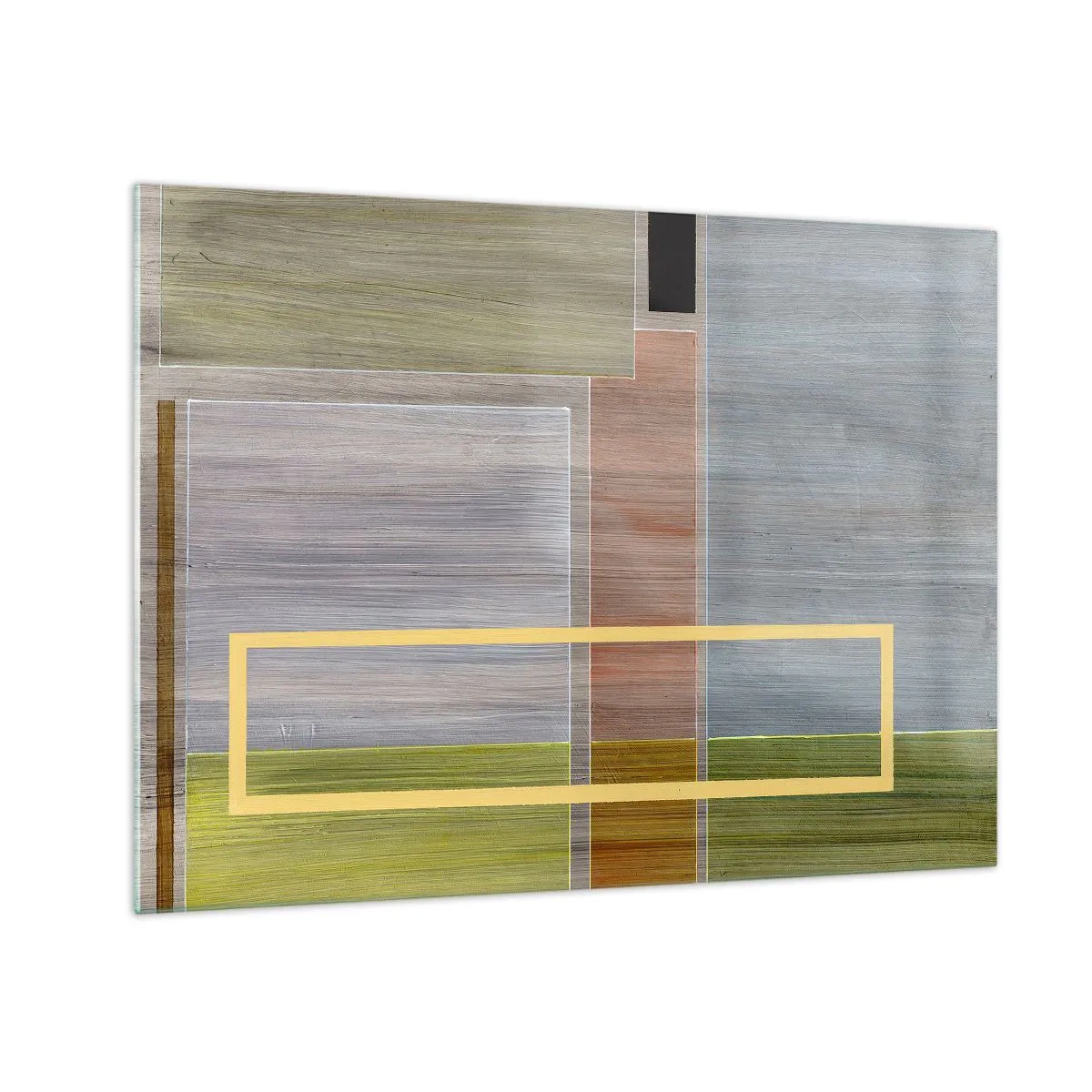 Obraz na skle - Moderní abstrakce s obdélníkovými tvary a zemitými barvami - 70x50cm - Jednoduše a v klidu - Moderní nástěnná dekorace do obývacího pokoje a ložnice ARTTOR