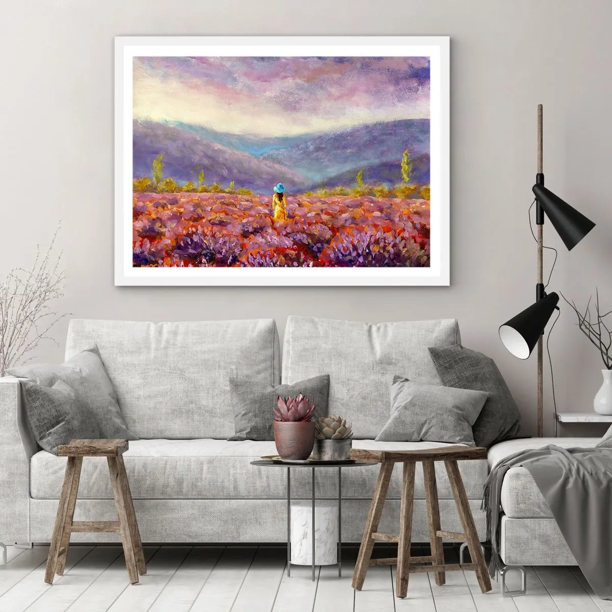 Plakát v bílém rámu - V levandulovém světě - 50x40 cm