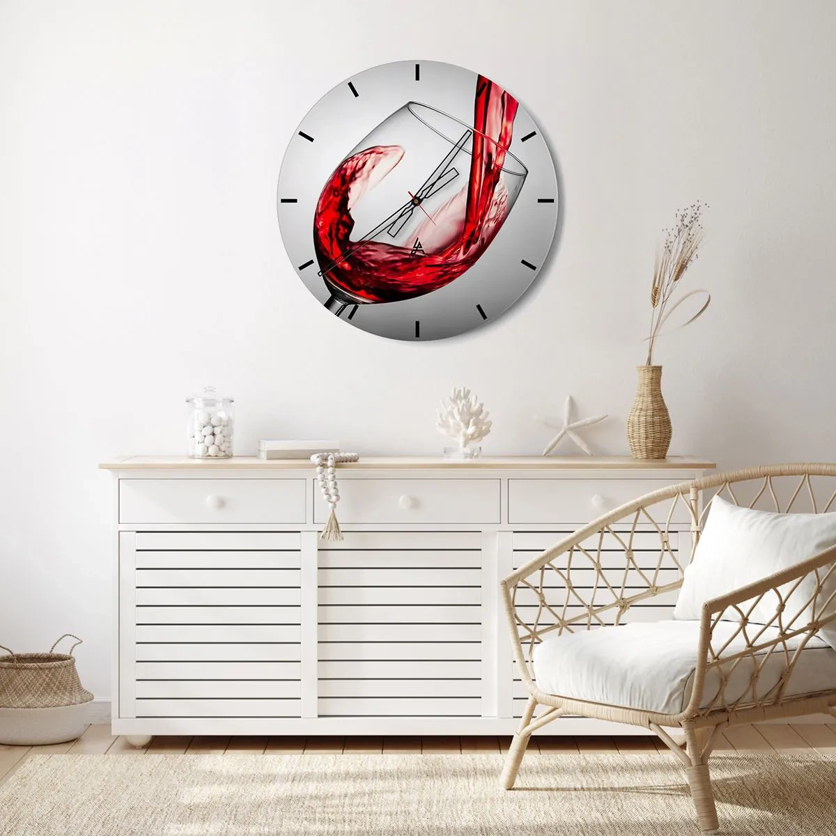 Nástěnné hodiny - Nalévá se sklenice červeného vína - 30x30cm - Barva - pohyb - zvuk - Moderní nástěnná dekorace do obývacího pokoje, kuchyně a ložnice ARTTOR