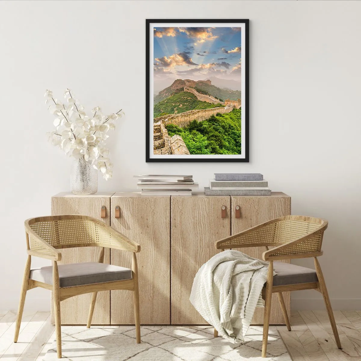 Plakát v černém rámu - Velká čínská zeď v malebném světle zapadajícího slunce - 50x70cm - Nepomíjející velikost - Moderní nástěnná dekorace do obývacího pokoje a ložnice ARTTOR