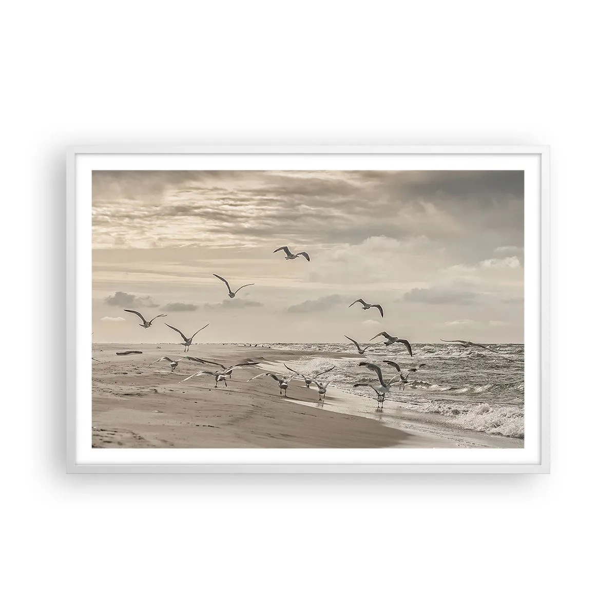 Plakát v bílém rámu - Šumění moře, zpěv ptáků - 91x61 cm
