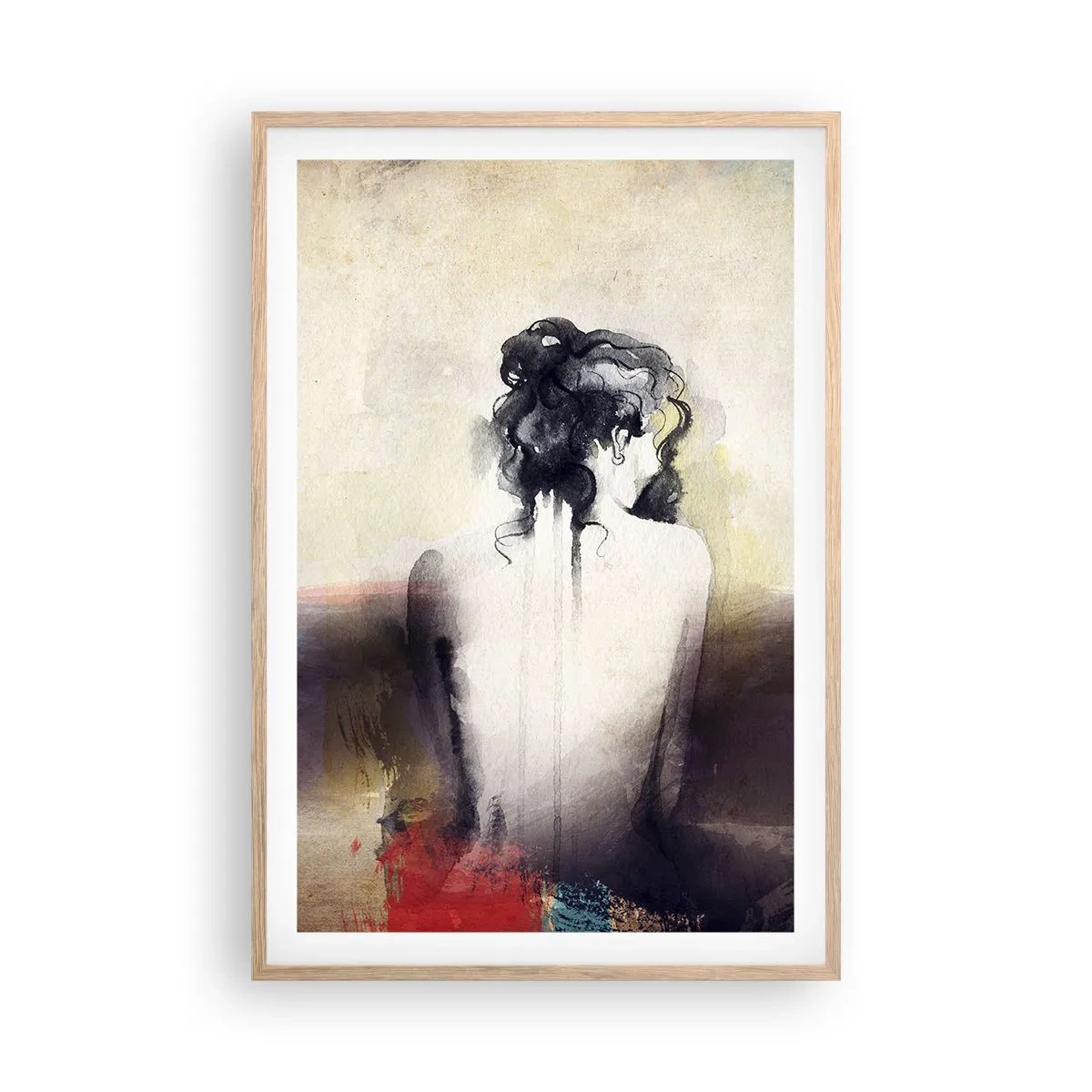 Plakát v rámu světlý dub - Jemné linie, oválné tvary - 61x91 cm