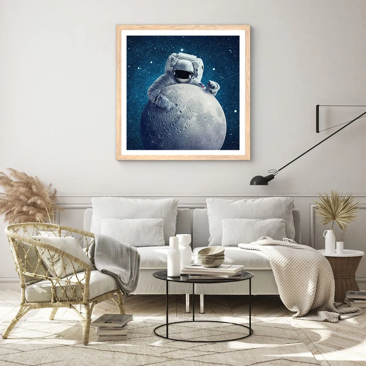 Plakát v rámu světlý dub - Vesmírný vtipálek - 50x50 cm