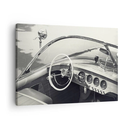 Obraz na plátně - Interiér klasického vozu v monochromatickém stylu - 70x50cm - Počasí pro bohaté - Moderní nástěnná dekorace do obývacího pokoje a ložnice ARTTOR