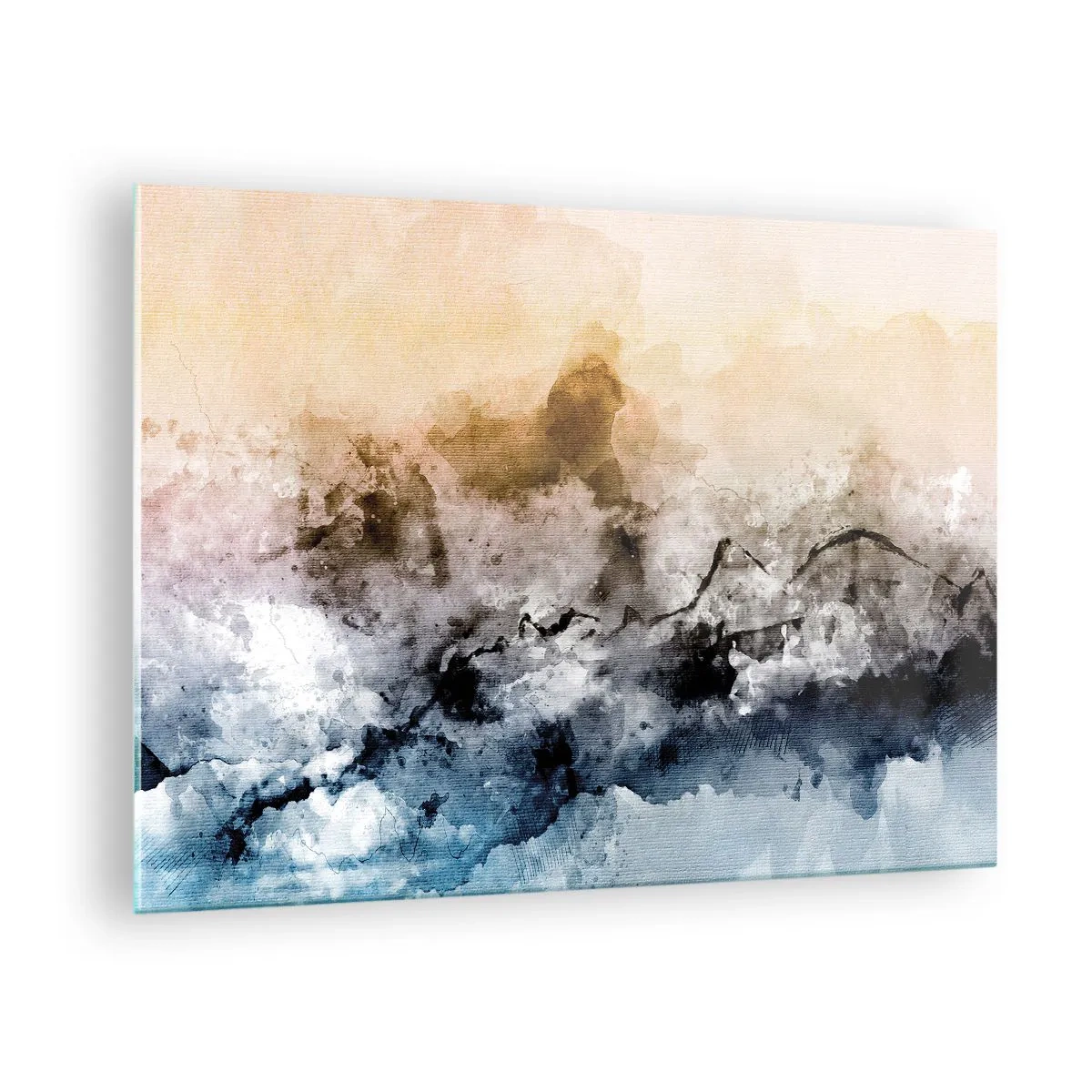Obraz na skle - Abstraktní krajina v pastelových odstínech s mlhou - 70x50cm - Ponořené do mračna mlhy - Moderní nástěnná dekorace do obývacího pokoje a ložnice ARTTOR